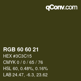 カラーコード: RGB 60 60 21 | qconv.com