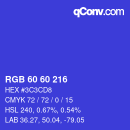 カラーコード: RGB 60 60 216 | qconv.com