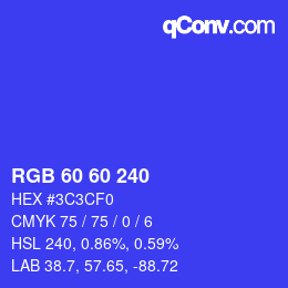 カラーコード: RGB 60 60 240 | qconv.com