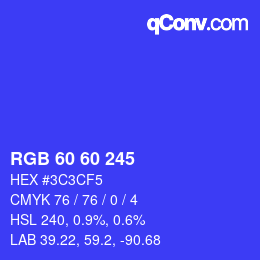 Color code: RGB 60 60 245 | qconv.com