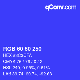 カラーコード: RGB 60 60 250 | qconv.com