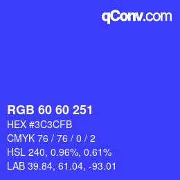 カラーコード: RGB 60 60 251 | qconv.com