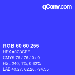 カラーコード: RGB 60 60 255 | qconv.com
