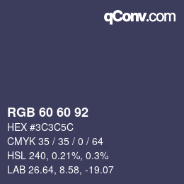 Color code: RGB 60 60 92 | qconv.com