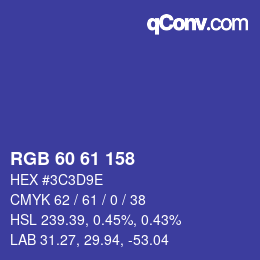 Color code: RGB 60 61 158 | qconv.com