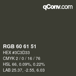 Color code: RGB 60 61 51 | qconv.com