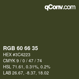 カラーコード: RGB 60 66 35 | qconv.com