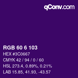 Farbcode: RGB 60 6 103 | qconv.com