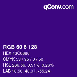 カラーコード: RGB 60 6 128 | qconv.com