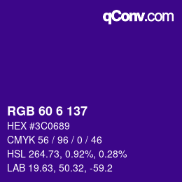 颜色代码: RGB 60 6 137 | qconv.com