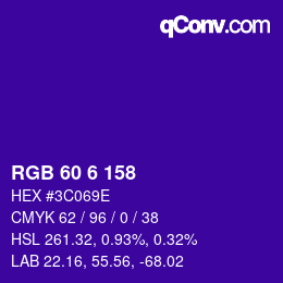 カラーコード: RGB 60 6 158 | qconv.com