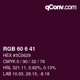 カラーコード: RGB 60 6 41 | qconv.com