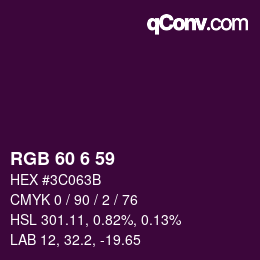 颜色代码: RGB 60 6 59 | qconv.com