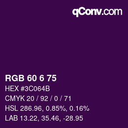 カラーコード: RGB 60 6 75 | qconv.com