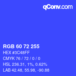 Color code: RGB 60 72 255 | qconv.com