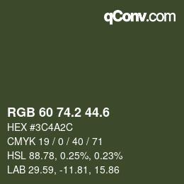 カラーコード: RGB 60 74.2 44.6 | qconv.com