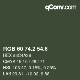 カラーコード: RGB 60 74.2 54.6 | qconv.com