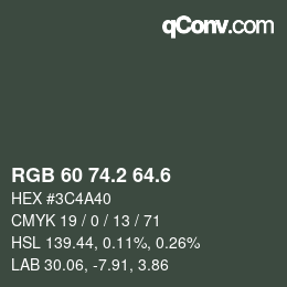 カラーコード: RGB 60 74.2 64.6 | qconv.com