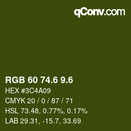 カラーコード: RGB 60 74.6 9.6 | qconv.com