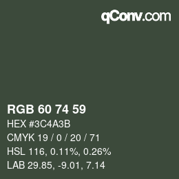 颜色代码: RGB 60 74 59 | qconv.com