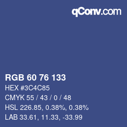 颜色代码: RGB 60 76 133 | qconv.com