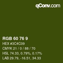 Color code: RGB 60 76 9 | qconv.com