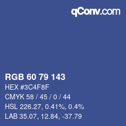 Color code: RGB 60 79 143 | qconv.com