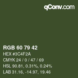 Color code: RGB 60 79 42 | qconv.com