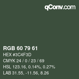 Color code: RGB 60 79 61 | qconv.com