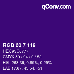 カラーコード: RGB 60 7 119 | qconv.com