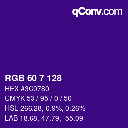 颜色代码: RGB 60 7 128 | qconv.com