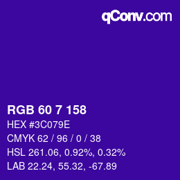 Color code: RGB 60 7 158 | qconv.com