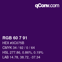 カラーコード: RGB 60 7 91 | qconv.com