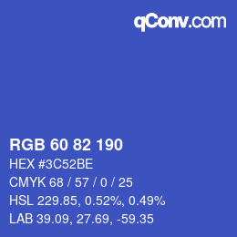Color code: RGB 60 82 190 | qconv.com