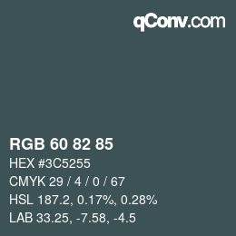 颜色代码: RGB 60 82 85 | qconv.com