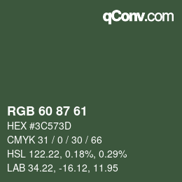 カラーコード: RGB 60 87 61 | qconv.com