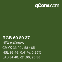 Color code: RGB 60 89 37 | qconv.com