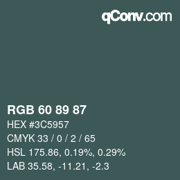 カラーコード: RGB 60 89 87 | qconv.com