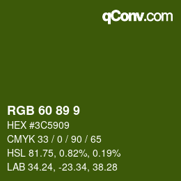 Color code: RGB 60 89 9 | qconv.com