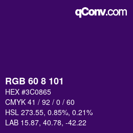 Color code: RGB 60 8 101 | qconv.com