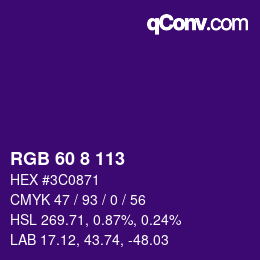 カラーコード: RGB 60 8 113 | qconv.com