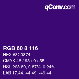 Farbcode: RGB 60 8 116 | qconv.com