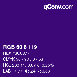 Color code: RGB 60 8 119 | qconv.com