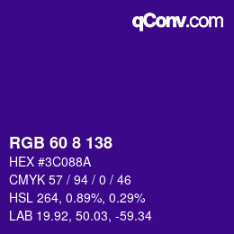 カラーコード: RGB 60 8 138 | qconv.com