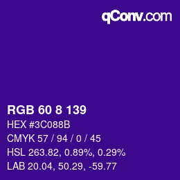 カラーコード: RGB 60 8 139 | qconv.com