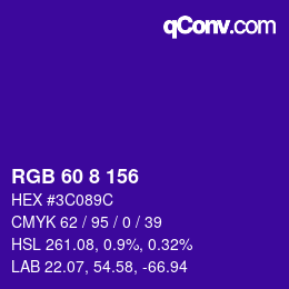 Color code: RGB 60 8 156 | qconv.com