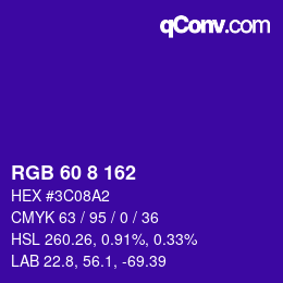 Color code: RGB 60 8 162 | qconv.com