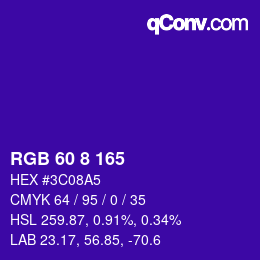 Color code: RGB 60 8 165 | qconv.com