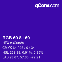 Color code: RGB 60 8 169 | qconv.com
