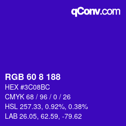 カラーコード: RGB 60 8 188 | qconv.com
